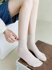 6 Paar Damen Wintersocken, Herbst Winter Knöchelsocken Ins einfarbig Haushalts Socken Waldstil Sportssocken - Verschiedenfarbig - Übersicht 5