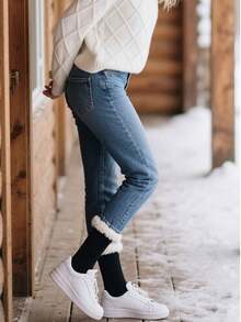 6 双女士小腿袜，分层丝袜，秋冬休闲针织袜，女士松紧带袜子，休闲袜，梅拉德色