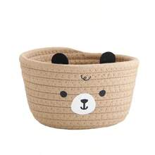 1pc Handmade Woven Teddy Bear Storage Basket, Cartoon Cute Desktop Organizer Basket