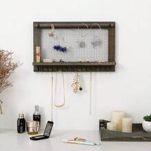 Canwedance Rustic Wood Jewelry Organizer Wooden Wall Mounted Jewelry Holder With Shelf,16 Hooks And 1 Pole,Display Earrings,, Bracelets, And Many Other Accessories (Rock Gray)2025 - Rock Gray - View 9
