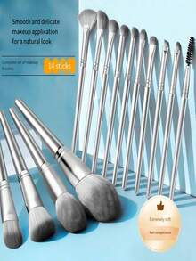 14pcs Professional Makeup Brush Set With Foldable Leather Carrying Case, Includes Powder Brush, Foundation Brush, Eyeshadow Brush, Eyebrow Brush, Concealer Brush, Contour Brush And Travel Brush. Ideal For Makeup Beginners And Great Gift For Christmas And Valentine's Day. - Grey - View 8