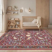 Alfombra de área moderna para el hogar de estilo natural, de pelo corto y delgado, lavable, suave y sin desprendimiento, con borde, fácil de limpiar, antideslizante, resistente a las manchas, impresa, para usar como tapete en la sala de lavandería, sala de estar, pasillo, baño, dormitorio y comedor. - Rojo - Ver 3