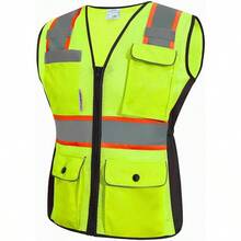 Safety Vest Women High Visibility Mesh Reflective Strips With Zipper Lady 11 Pockets Meets ANSIISEA Standards - Yellow + X-small - View 2