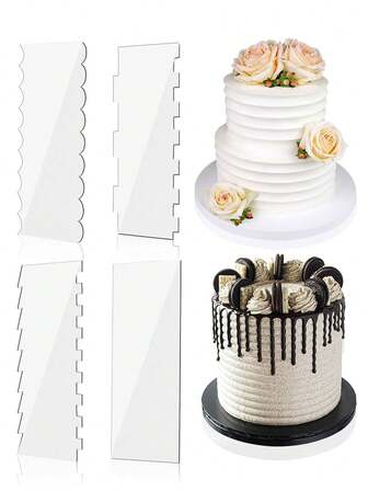 1 pieza Raspador de pastel de acrílico, peine de contorno de decoración con dientes de sierra, raspador de contorno de pastel de acrílico de tamaño grande, herramienta alisadora de crema para pasteles, raspador dentado de crema para pasteles, raspador de crema de doble cara, raspador de crema con borde dentado asimétrico, herramienta de corte de pastelería, cortador de pasteles, raspador de masa, raspador de pasteles y herramienta de alisado de crema, accesorio de cocción