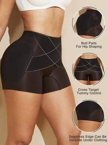 女士提臀塑身短裤，带可拆卸垫臀，凸显曲线，提供更佳提拉效果 - 黑色 - 查看 2