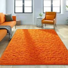 Large Shaggy Area Rug For Living Room & Bedroom – Stain-Resistant Fluffy Carpet With 1.4 In High Pile, Plush Aesthetic Throw Rug, Non-SIip Rubber Backing With 4 Anti-SIip Pads, Durable Edge Stitching – Cozy Minimalist Decor – Great Gift For New Year ! - Orange - View 2