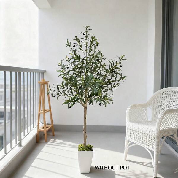 1 pièce Plante d'olivier artificielle de 1,40 m sans pot, décoration de plante fausse pour la maison, le jardin, la pièce, le balcon, Noël, Halloween