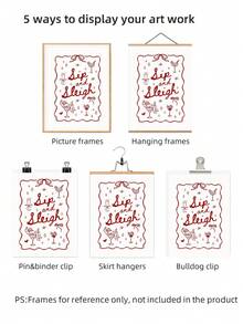 1pc Frameless Hand-Painted Christmas Bar Sign Art, Sip & Sleigh Printable Holiday Cocktail Poster, Vintage Bar Cart Wall Decor, , Dining Room & Home Bar - Multicolor - View 6