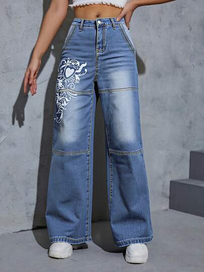 Vaqueros Azules De Pierna Ancha, Rectos, Versátiles, Informales, Holgados Y Retro Para Mujer