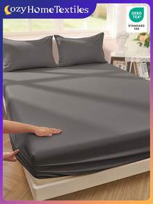 1 pieza Sábana ajustable de unicolor, ropa de cama, sábana ajustable, sábanas ajustables, cubierta de colchón, ropa de cama suave y cómoda para dormitorio, sábana ajustable gris oscuro, sábana de bolsillo profundo amigable con la piel, protector de colchón de unicolor, cubrecama para dormitorio