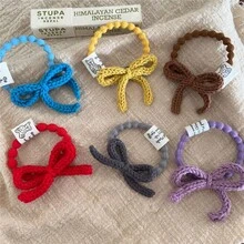 1个手工钩编蝴蝶结发圈 - 彩色弹力针织发绳，适合女性/女孩，可爱柔软的布艺发饰，可用于日常/派对发型，也可作为发绳、马尾辫发圈、发圈等使用。橡皮筋 - 彩色 - 查看 1