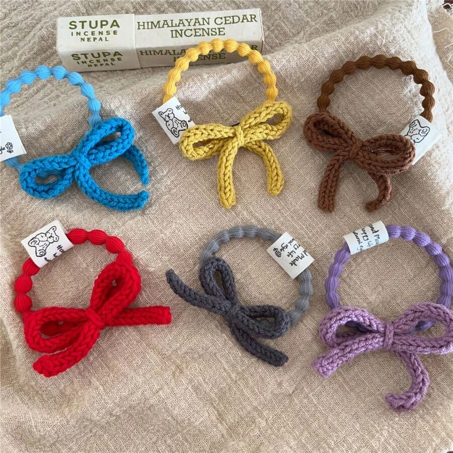 1个手工钩编蝴蝶结发圈 - 彩色弹力针织发绳，适合女性/女孩，可爱柔软的布艺发饰，可用于日常/派对发型，也可作为发绳、马尾辫发圈、发圈等使用。橡皮筋 - 彩色 - 查看 1