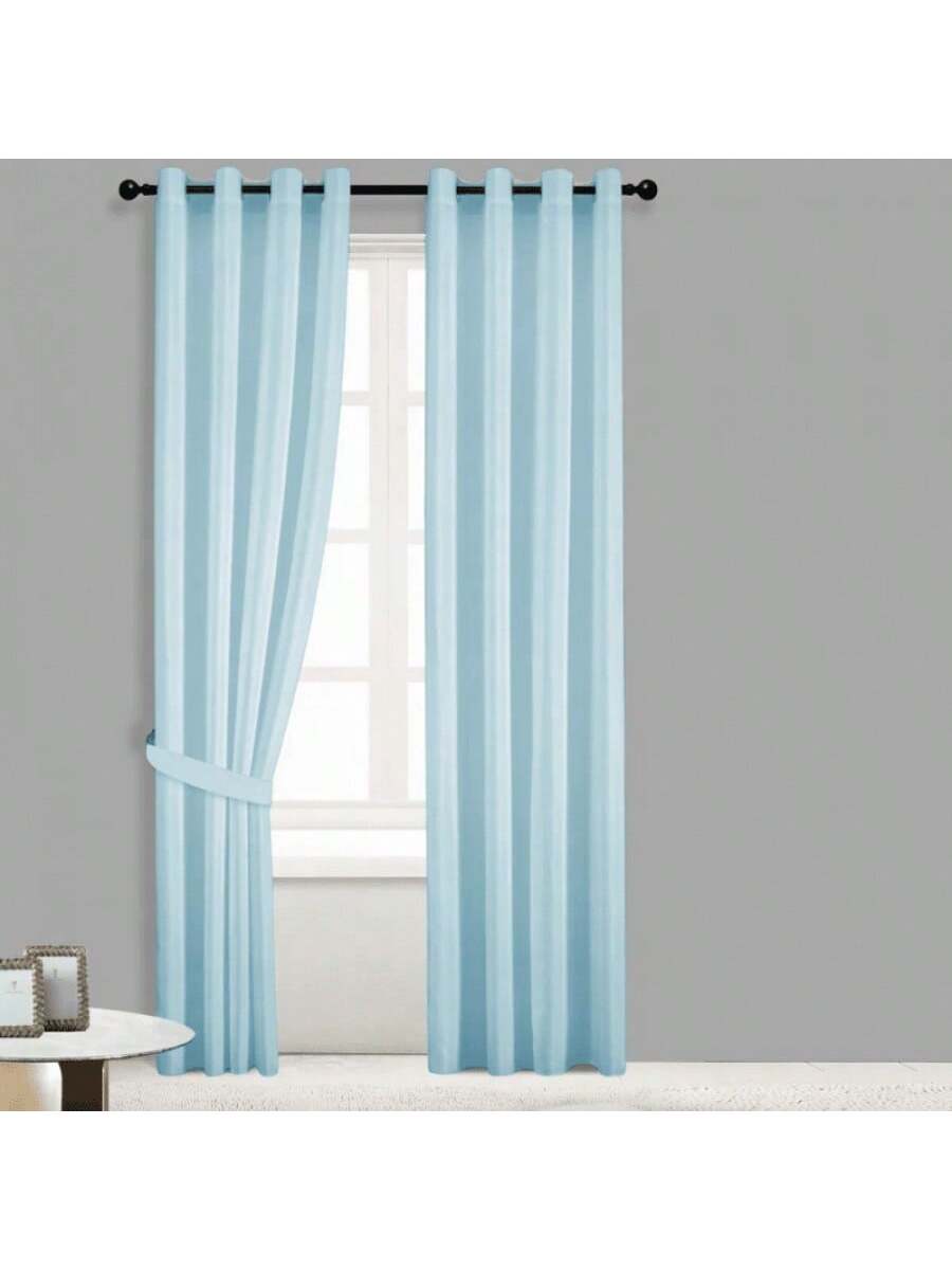 Juego de Cortinas Azul Cielo Modernas con Ollaos para Barra