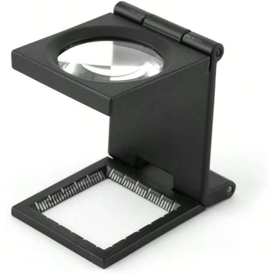 10X 28mm Mini Tri-Fold 10x Magnifier Zinc Alloy Magnifier With Scale For Textile Optical Jewelry Tools - Black - View 1