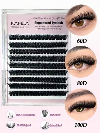  KAMUA 睫毛簇 60D/80D/100D 睫毛簇 纤细单根睫毛 180 片 D 型卷曲睫毛延长 10-14 毫米自然睫毛簇 DIY 簇状睫毛延长 适合初学者
