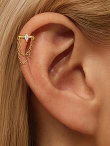 EleRunis 1件925纯银花朵链耳环，适合佩戴于鼻梁、耳骨，日常佩戴，也适合婚礼、派对、订婚、周年纪念、情人节等场合。 - 金色 - 查看 3