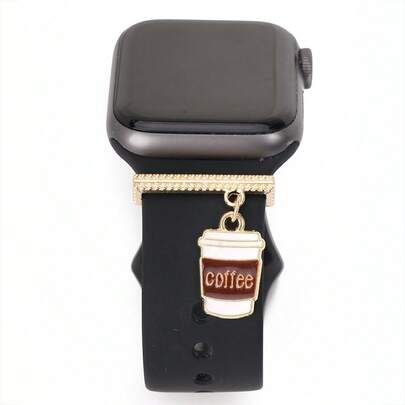1pc Fashion Metal Coffee Mug Watch Band Charm Decoration Ring ,For Apple Watch Bands Accessories ,For Galaxy Watch Strap Series Charms Gifts