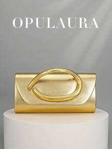 OpulAura Retro Solid Color Clutch Bag, Versatile Mini Purse, Fashionable PU Leather Handbag Suitable For Weddings, Parties, Galas, Dinners And Other Occasions - Gold - View 1