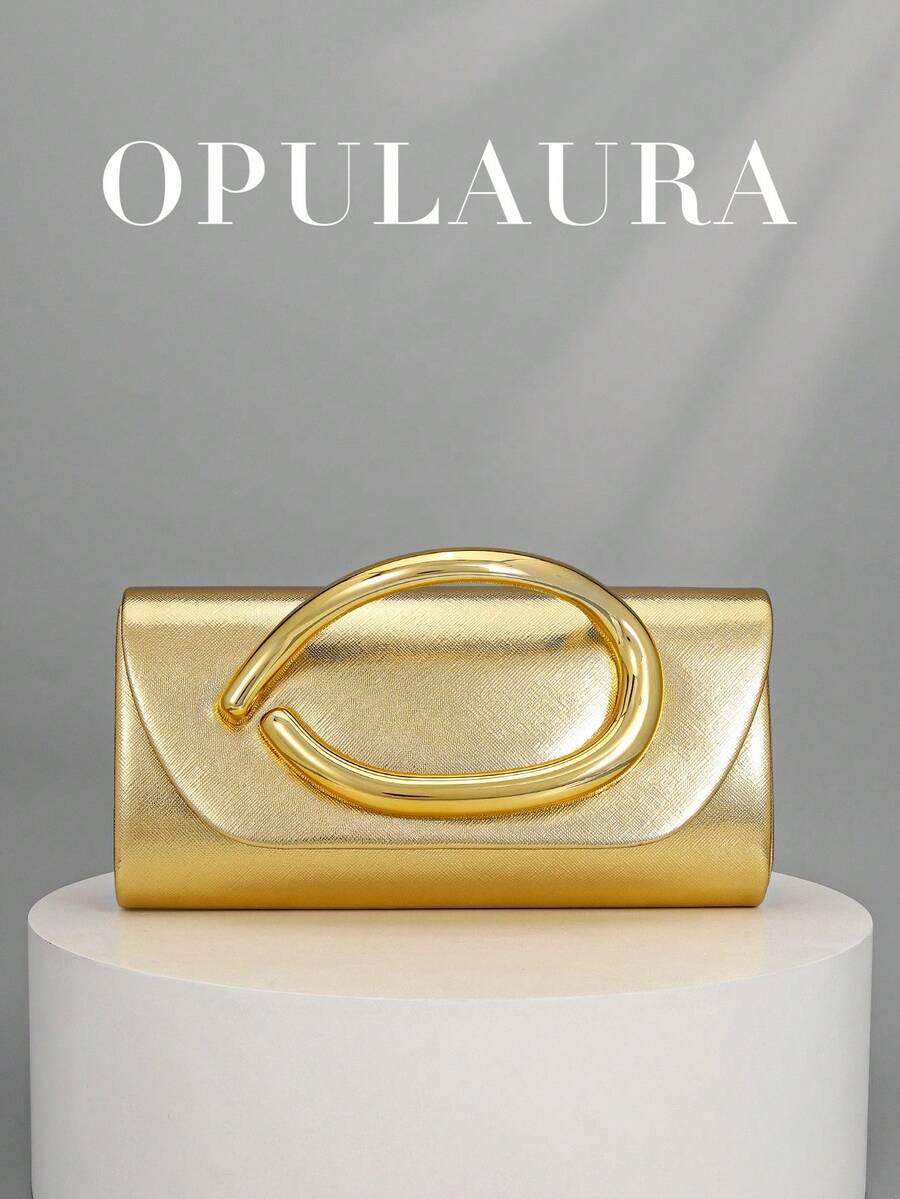 OpulAura Retro Solid Color Clutch Bag, Versatile Mini Purse, Fashionable PU Leather Handbag Suitable For Weddings, Parties, Galas, Dinners And Other Occasions - Gold - View 1