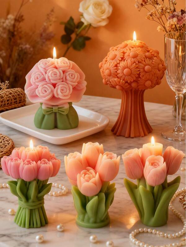 Tulip & Rose & Daisy Flower Candle Mold, Suitable For DIY Scented Candles, Plaster Diffuser Stones, Resin Casting, And More, Multipurpose, Applicable For Holiday Celebrations, Home Decor, Meditation, New Year Gifts, Winter Theme Parties, Easy To Clean And Reusable