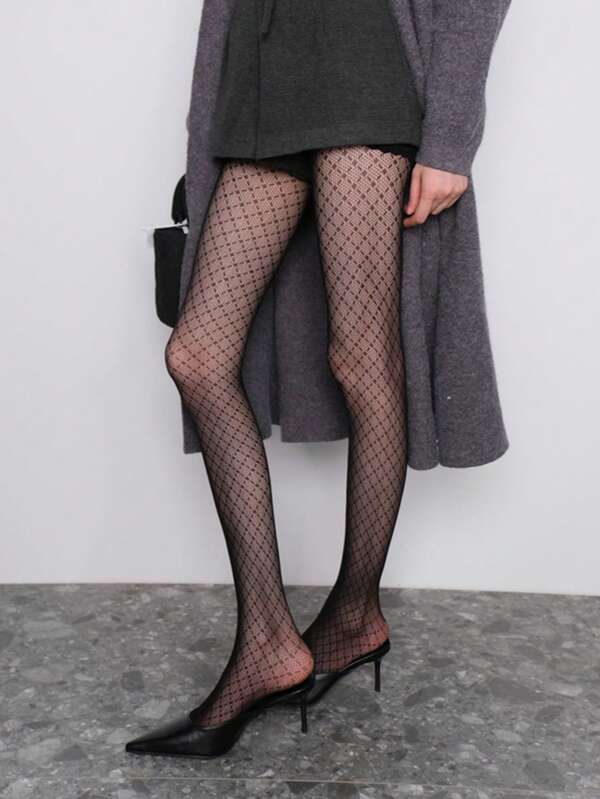 Meia-calça de Rede Gótica Y2K - Meia-calça de Rede de Diamante Preto Multicolorida, Meias Transparentes Declarativas para Rave e Festa a Fantasia