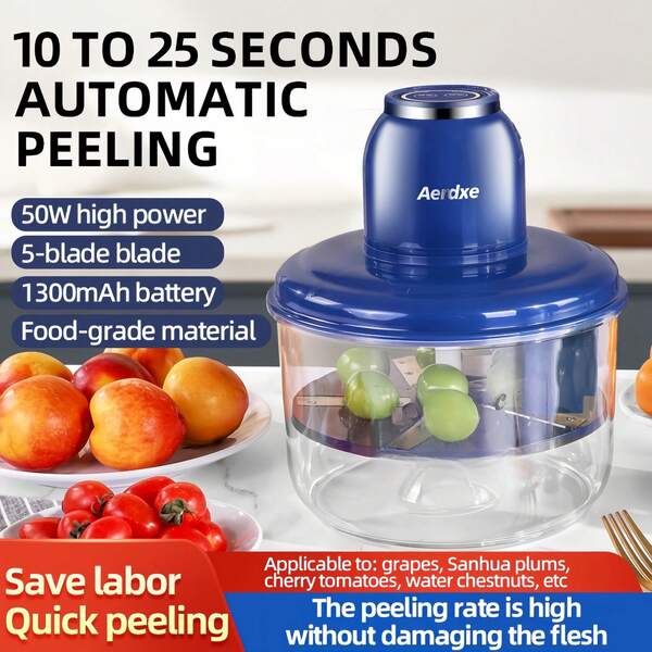 1 Multifunctional Rechargeable Five-Blade Electric Automatic Stirring Fruit Peeler, Grape Peeler, Fully Automatic Household Electric Fruit Peeler, Grape Peeler, Handheld Vegetable And Apple Peeler, Durable Other Material Structure, Home Use Kitchen Gadget, Fruit Peeling Tool | Functional Decoration | Manual Operation, Kitchen Peeler Is One Of The Good Helpers For Making Fruit Salad At Christmas.