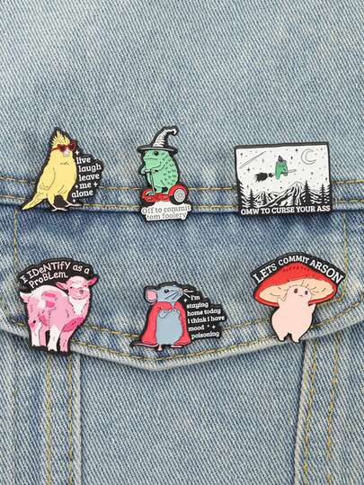 QIHOO 6pcs Funny Enamel Pin Cartoon Animal Quotes Pin Brooch Badge Backpack Clothing Accessories Fashion Jewelry Gifts