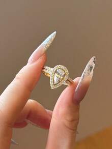 2pcs Set S925 Sterling Silver Water Drop Rings Set Elegant For Women Dating Party Ring Anniversary Occasion Exquisite Women's Jewelry Gift