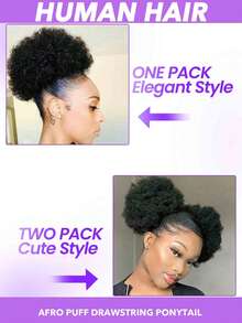 1个非洲蓬松抽绳发髻 - 抽绳马尾辫接发，真人发 | 蓬松卷曲发髻假发，带安全夹和可调节绑带，自然黑和浅棕色 - 易于造型，适合日常、派对、拍照 - 快速佩戴，适合所有浅米色调和发质 - 男女通用非洲发型假发，6/8英寸，#1B #4 - 彩色 - 查看 5