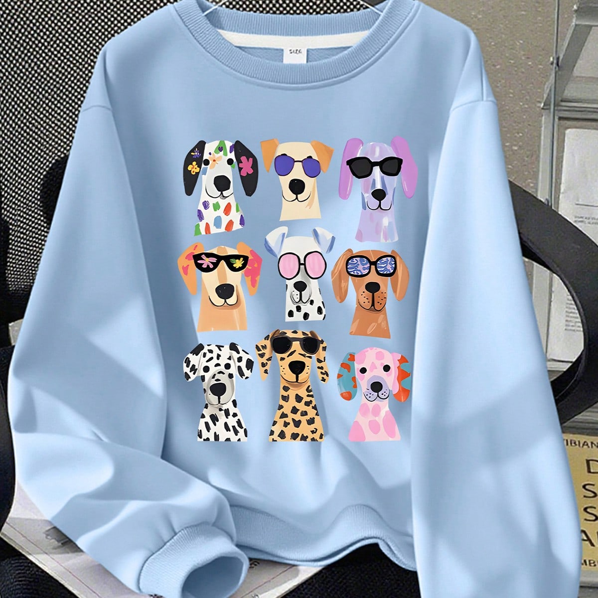 Sudadera de manga larga informal con gráfico de perro lindo para niñas, jersey de cuello redondo de moda, adecuado para otoño/invierno