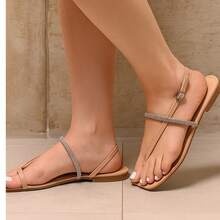 Women's Flat Sandal With Rhinestones, Elegant And Casual, Nude Black - 米色 - 查看 4