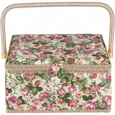 Extra Large Vintage Sewing Basket Set - Handcrafted Storage Box For Needles, Thread, Tape Measure, Thimble And Other Supplies