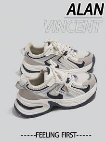 Alan Vincent[城市运动鞋系列]女士米色鞋 2025 新款厚底运动鞋舒适时尚跑步鞋增高休闲运动鞋女户外鞋女士鞋透气网眼