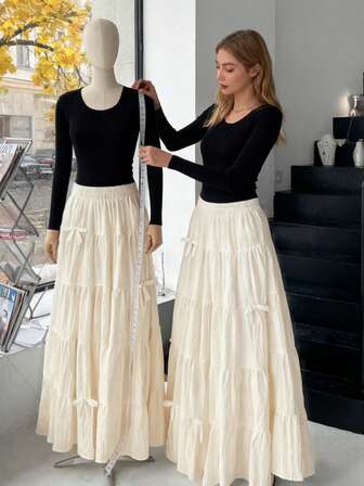 Sweet-Style High-Waisted Vintage Loose Elegant A-Line Skirt, Women's Bottom