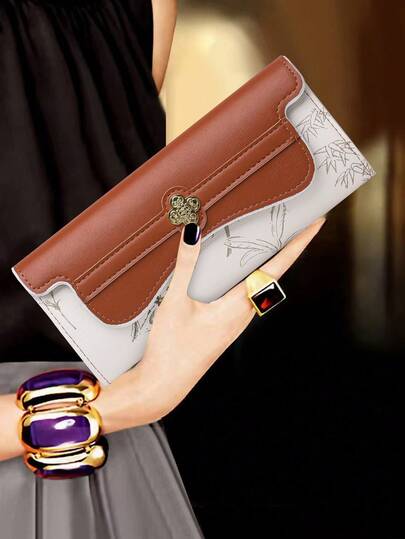 New Stylish High-End Bamboo Print Tri-Fold Wallet