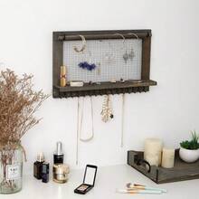 Canwedance Rustic Wood Jewelry Organizer Wooden Wall Mounted Jewelry Holder With Shelf,16 Hooks And 1 Pole,Display Earrings,, Bracelets, And Many Other Accessories (Rock Gray)2025 - Rock Gray - View 10
