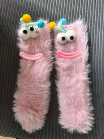 1 Pair Cute Fuzzy Caterpillar Socks, Thick Warm Indoor Floor Socks For Women, Adorable Funny Cartoon Home Socks, Cozy Christmas Gift