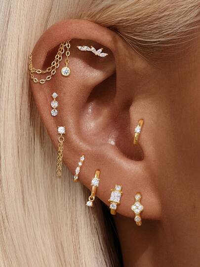 1 pieza Pendientes y anillos de hueso para la oreja de plata esterlina 925 con incrustaciones de circonita, adecuados para que las mujeres los usen en bodas y fiestas