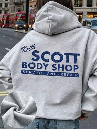 大码女款 Scott Body Shop 服务与维修图案连帽衫，宽松休闲秋冬卫衣，感恩节圣诞节曲线圣诞，节日