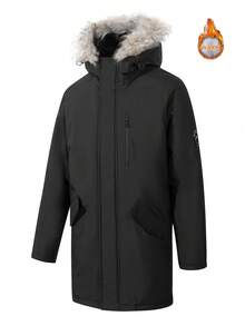 Men's Casual Loose Version Feather Padded Jacket, Chic Hooded Long Down Jacket, Autumn And Winter Warm Thick Parka - màu đen - Xem 3