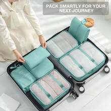 7pcs/Set Packing Cubes Luggage Organizers, Travel Foldable Toiletry Bag, Portable Laundry Compression Pouches, Gift For Christmas And Travel Back To School Supplies - Xám xanh - Xem 8