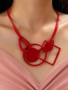 Vintage Geometric Pattern Necklace With Pendant, Gothic Style Women Choker