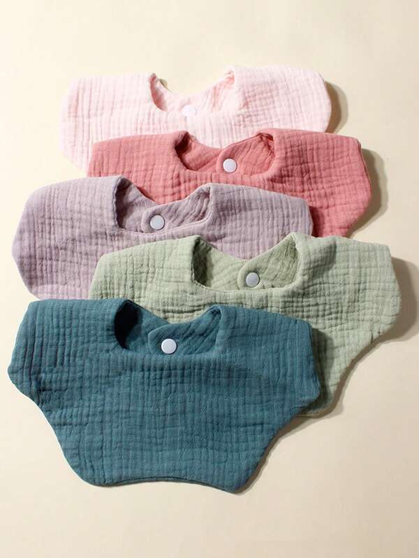 5pcs/Set Cute Soft Breathable Baby Girl Newborn Bibs Set, Suitable For Daily Use