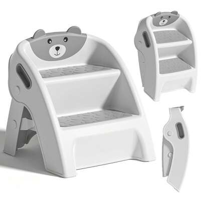 Toddler Step Stool, Foldable 2-Step Kids Stool With Non-Slip Design And Handle, Multipurpose Step Stool For Bathroom Sink, Kitchen, Bedroom, Counter