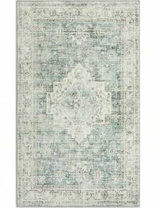 Washable Area Rug 5x7, Non-Slip Boho Neutral Carpet Living Room Bedroom Dining Room Office, Low-Pile Farmhouse Soft Carpet, Tan - Sage Green - View 7