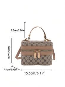 2025 Fashionable Casual Large Capacity New Style Textured Printed Box Chain Handbag, Shoulder & Crossbody Bag - Khaki - View 2