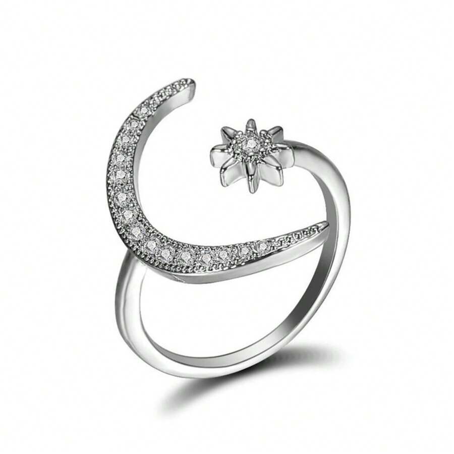 Hot New Arrival: Crescent Moon Ring Fashionable And Unique Moon Index Finger Open Ring - Silver - View 1