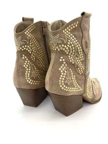 Women's Western Style Rhinestone Embellished Mid-Calf Boots - Khaki - View 7