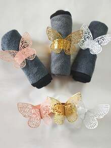 25pcs Set Of Disposable Napkin Rings, Rose And Butterfly Laser-Cut, Elegant And Beautiful, Suitable For Valentine's Day Gatherings, Weddings, Parties, Dinners, And Restaurant Celebrations. - Multicolor - View 7