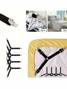 可调节三角毯夹，金属夹和橡皮筋，防滑床单固定器，保持床单紧绷平整，耐用床垫垫固定器，实用毯子固定工具，隐藏式防滑带，适用于沙发垫、毯子和家用纺织品，居家和宿舍必备 - 彩色 - 查看 4